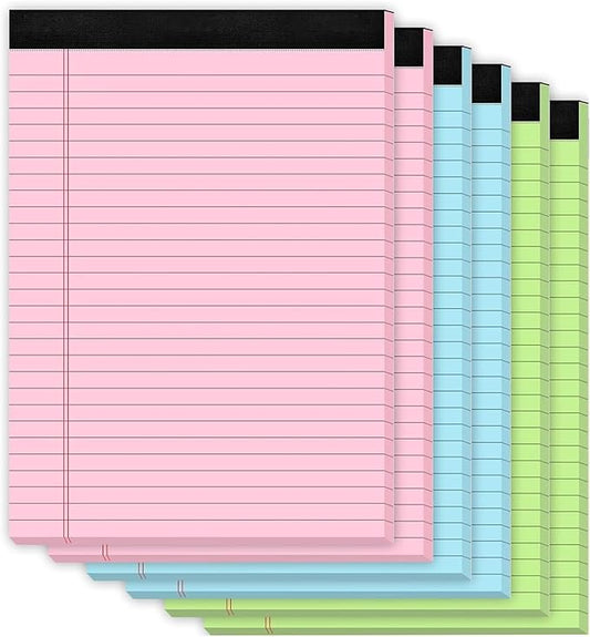 6 Pack Legal Pads 8.5 x 11, Colored Legal Pads Wide Ruled, Colored Note Pads 8.5 x 11, 30 Sheets/Pad Lined Paper Pads, Multicolor Notepads, Easy-Tear Double-Sided Writing Pads for Office, School