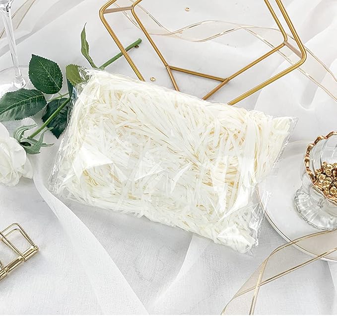 Raffia Paper Shreds, 100g Shredded Paper for Gift Box, Crinkle Cut Paper Shred Filler for Gift Wrapping & Basket Filling(White)