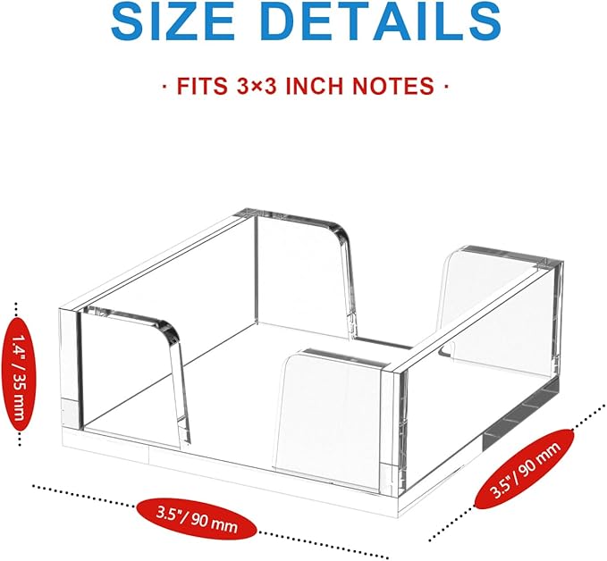 WINFFOR Acrylic Notepad Holder Dispenser - 3x3 in Sticky Note Memo Holder for Desk Organizer (W/O Pads) Office Desk Accessories School Supplies, Crystal Clear