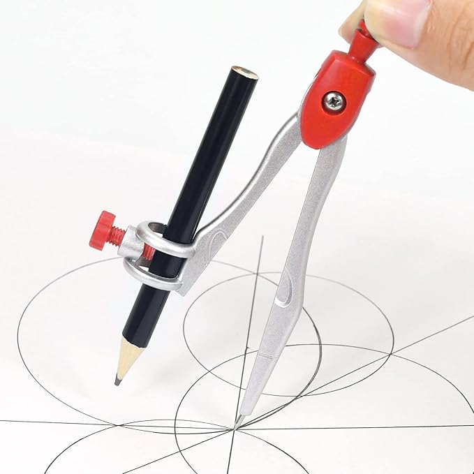 Vobou 10 Pieces Math Geometry Kit Set Student Supplies with Shatterproof Storage Box,Includes Rulers,Protractor,Compass,Eraser,Pencil Sharpener,Lead Refills,Pencil,for School and Drawings（Red）