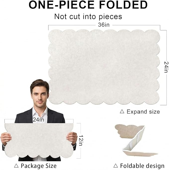 Scalloped Bulletin Board, 36x24 Scalloped Felt Bulletin Board, 3' by 2' Trifold Foldable Picture Display with 20 Pins & 5 Cute Decors - Beige