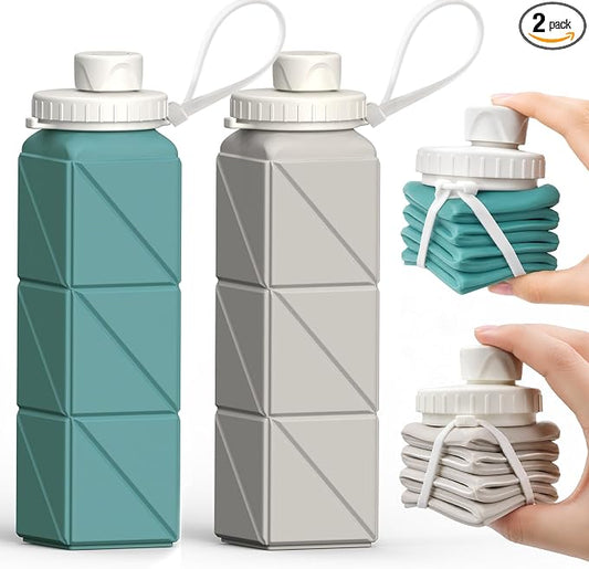 BEAUTAIL Collapsible Water Bottles 21oz/610mL, Silicone Travel Water Bottle | BPA Free, Leakproof & Reusable, Foldable Water Bottle for Traveling, Hiking, School, Sports, Outdoor, 2-Pack, Blue+Starlight