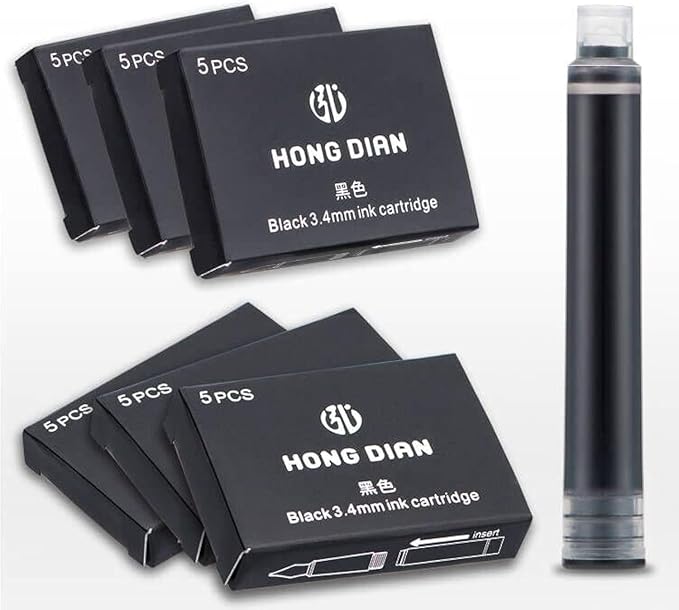 Asvine Fountain Pen Ink Cartridges Black Color, Set of 30 Refill Ink Cartridges, 3.4 mm Bore Diameter