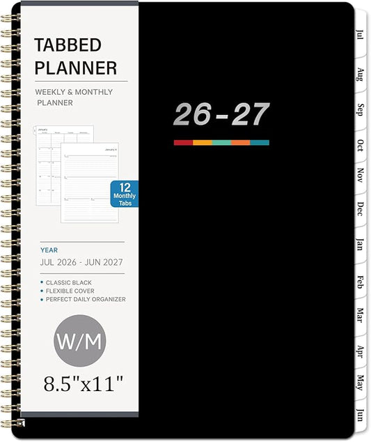 2026-2027 Planner – Jun. 2026 - Jul. 2027, 2026-2027 Planner Weekly and Monthly, 8.5" x 11", Academic Planner 26-27 with Monthly Tabs, Spiral Binding, Thick Paper - Classic Black