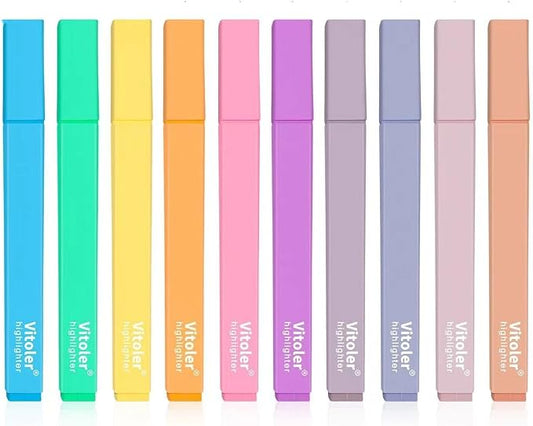 Piochoo Highlighters,10Pcs Bible Highlighters,Chisel Tip Bible Markers,Pastel Purple Highlighter for Journaling Planner Notes School Supplies, assorted colors no bleed Pens