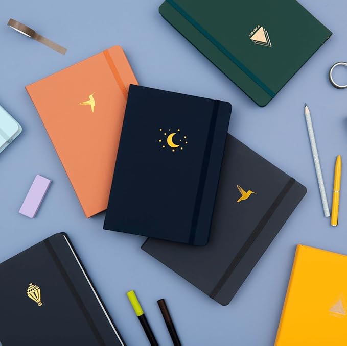 Yop & Tom Bullet Dotted Journal (A5) - Moon and Stars - Dot Grid Notebook With Extra Thick Paper (160 GSM) - Charcoal