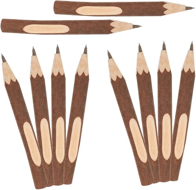 PRETYZOOM Natural Wood Ballpoint Pens 13cm Portable Biodegradable Writing Pens with Bark Texture 10pcs for Daily Office and School Use