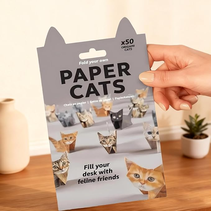 DIY Origami Paper Cats Kit, 50 Sheets Pre-Printed Paper cats with Cat Designs, Paper cats origami Fun Craft Activity for Adults, Creative Desk Decor and Gift for Cat Lovers