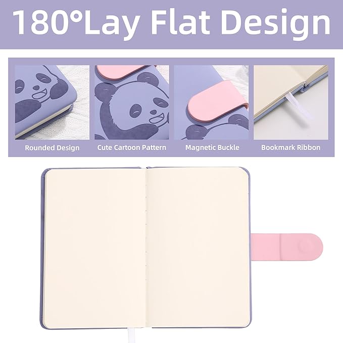 BOBO RABBIT Blank Journal Small Pocket Leather Notebook No Lines for Drawing Plain Sketch Book Cute Cartoon Panda Unlined Journal for Travel Work School, 200 Pages, 3.7"X5.9"