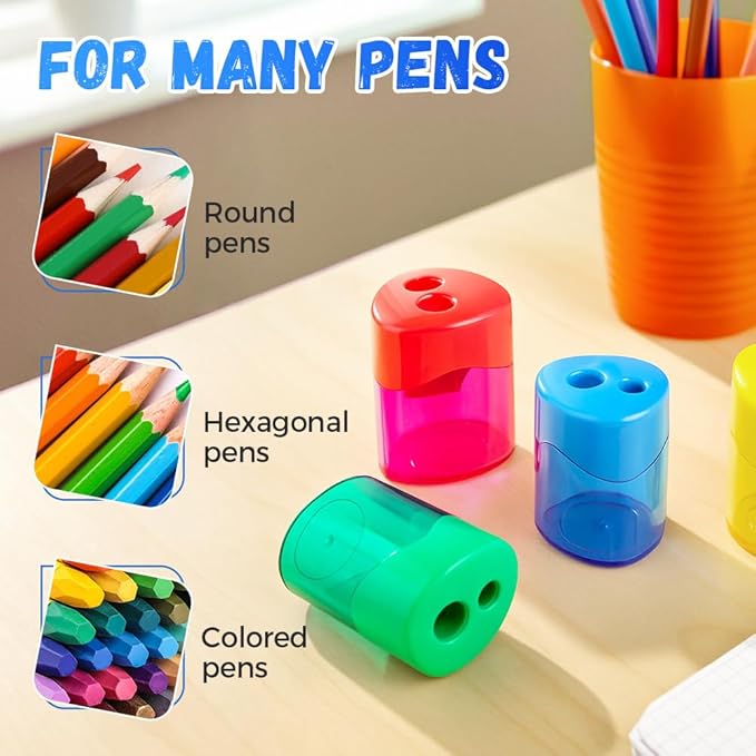 Pencil Sharpeners with Lid, Pencil Sharpeners Manual, Colored Handheld Sharpener Suitable for Kids Adults Students School Class Home Office (8pcs Oval)