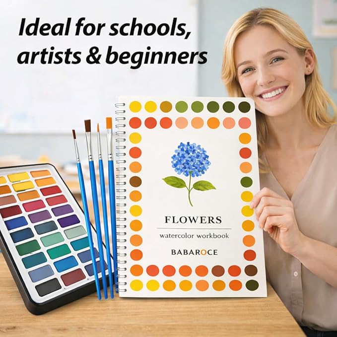Watercolor Practice Workbook with Guided Themed Pages – Spiral Bound Painting Exercise Book with Included Paint Set & Assorted Brushes for Beginner Art Practice (Autumn)