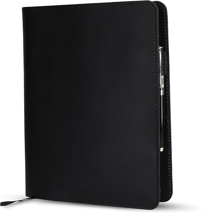 XL Leather Journal Cover 7.5 x 9.5 Inch – Refillable Genuine Leather Cover for Composition Notebook, Planner & Diary – Handmade Protective Travel Writing Case, Black