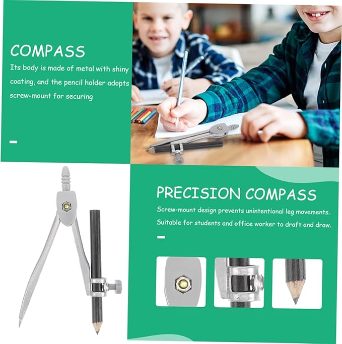 Uonlytech 5Pcs Geometry Compass Set Portable Math Compasses for Students Drafting and Circle Drawing Tools Precision Compass Kit for Classroom and Home Use