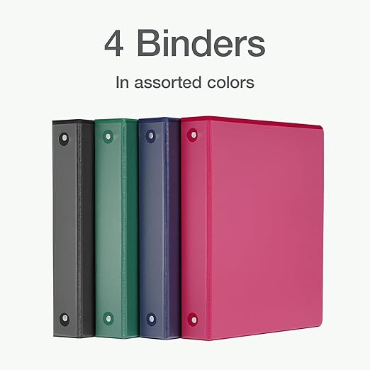 Cardinal 3 Ring Binders, Binders for School and Office, Durable 1.5 Inch, Round Rings, Holds 350 Sheets, ClearVue Presentation View, Non-Stick, Assorted Colors, 4 Pack (1017673)