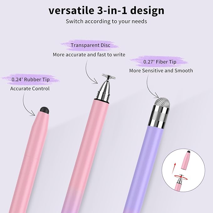 Stylus(3-in-1), Stylus Pen for Touchscreen, Universal Stylus High Precision Sensitivity, Stylus Pen for Iphone,ipad, Android, Galaxy Microsoft, Chromebook Tablet,Compatible for Capacitive Touch Screen
