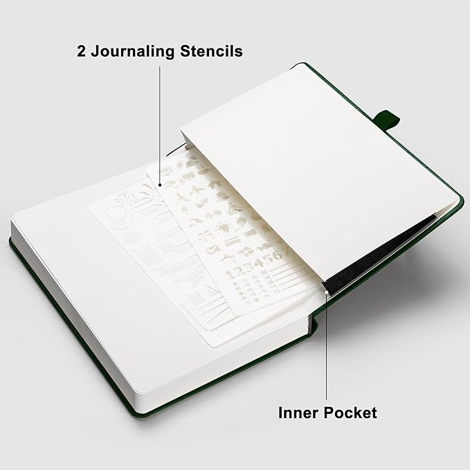RETTACY Dotted Journal Notebook, 2-Pack, 160 Numbered Pages per Pack, A5 Medium Size (5.7'' x 8.3''), 120 GSM Thick Paper, Leather Hardcover, for Journaling, Planning, Tracking (Black & Dark Green)