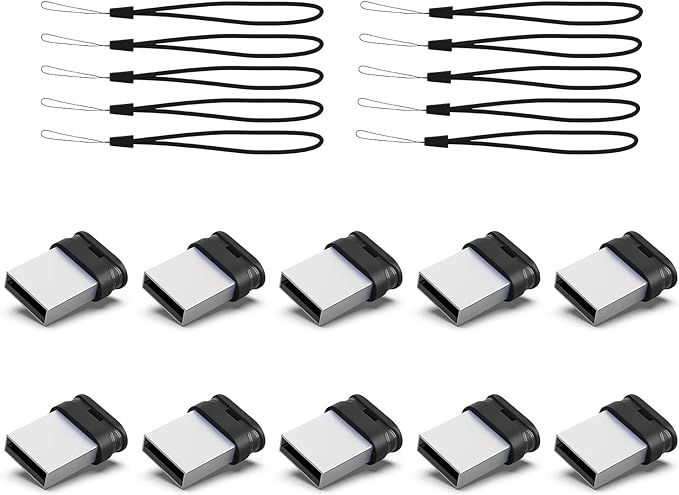K&ZZ 16GB Mini Flash Drive 10 Pack 16G Small USB Drive with Lanyard Low Profile USB 2.0 Flash Drive 16 GB Tiny Thumb Drive Memory Stick (16GB, Black)