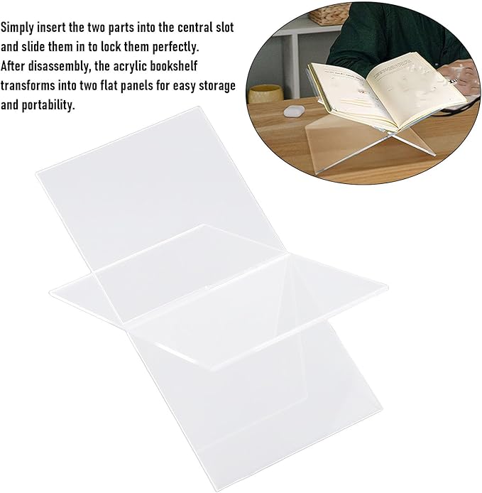 Transparent Durable Acrylic Book Stand Holder for Displaying Books Newspapers Magazines Textbooks Recipe Pictures for Offices Kitchen Living Rooms Portable
