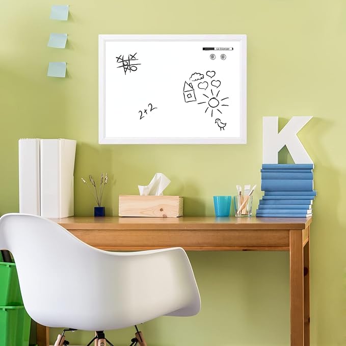 Quartet Magnetic Whiteboard, 17" x 23" Small White Board for Wall, Dry Erase Board for Kids, Perfect for Home Office & Home School Supplies, Dry Erase Marker, Magnets, White Frame (MDW1723W-AZS)