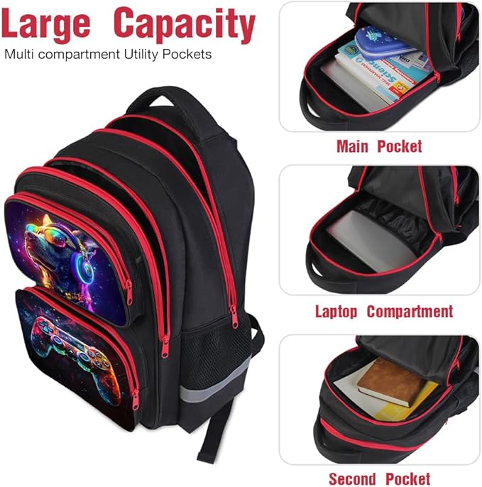 Kids Backpack for School - 17 Inch 3D Reflective Cartoon Bookbag with Dual Zippers, Ergonomic Design for Boys & Girls Ages 6-18 | Durable 600D Polyester Children's Backpack