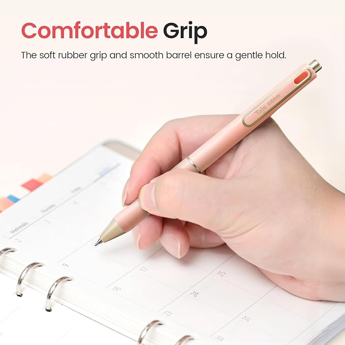 Taja Gel Pens, 6 Pcs Quick Dry Black Gel Ink Pens, 0.5mm Fine Point Smooth Writing Pens for Journaling and Note Taking, Cute Aesthetic Pens for Women & Men-Pink