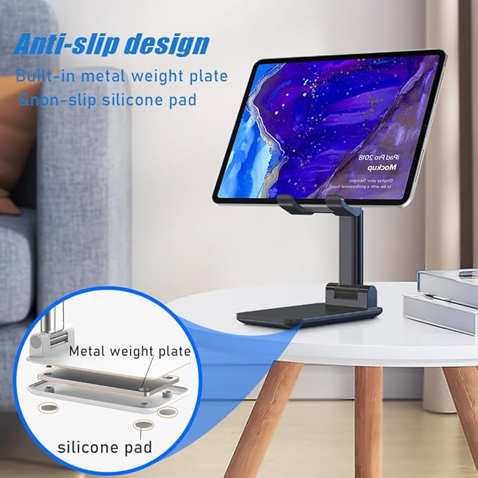 Phone Stand for Desk, Cell Phone Holder Cute Smart Cellphone Stand Foldable Stands Compatible with Under 8" Devices, Office Accessories, Black&Green