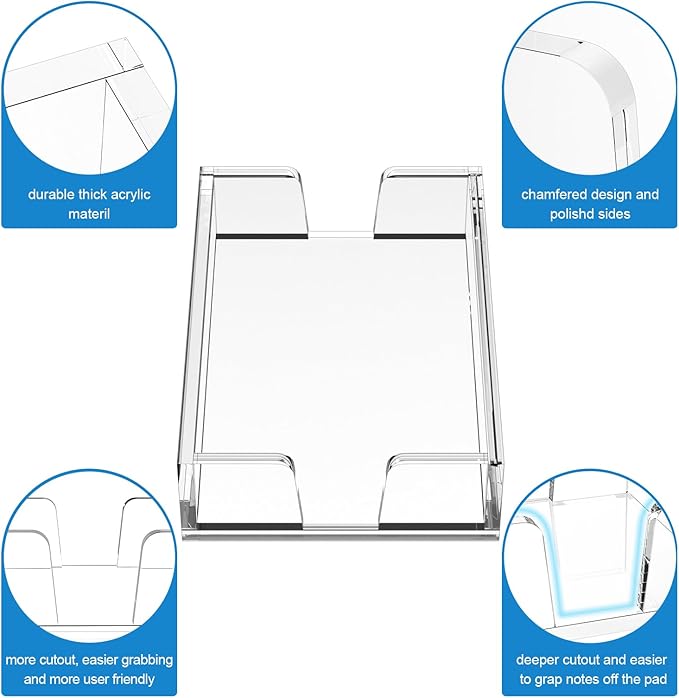 WINFFOR Acrylic Notepad Holder Dispenser - 4x6 in Sticky Note Memo Holder Self-Stick Note Pad Organizer (W/O Pads) Office Desk Accessories School Supplies, Crystal Clear