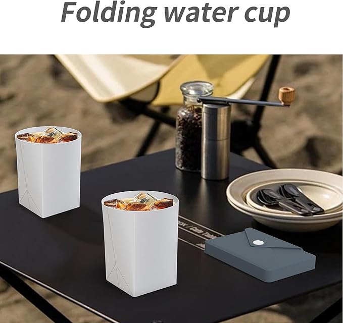 Silicone Collapsible Travel Cup, Portable Foldable Water Cup, Lightweight Leak Proof Design for Camping, Hiking, Sports (1, Grey blue)