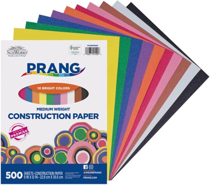 Prang SunWorks Construction Paper, 10 Assorted Colors, 9" x 12", 500 Sheets/Pack, Case of 6 Packs, 3000 Sheets Total
