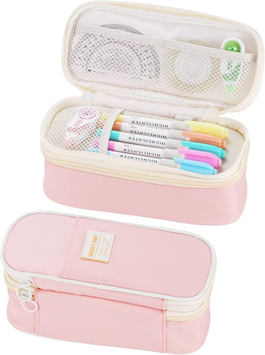 Dugio Large Pencil Case for Girls Kids Teens Big Zipper Pencil Pouch Pink | Organizer Pencil Bag Aesthetic Cute Pen Pencil Box Back to School Supplies, Large Capacity Design, Durable Metal Zipper