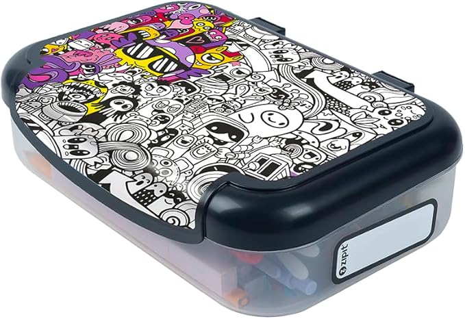 ZIPIT Recycled Plastic Pencil Box for Girls, Large Capacity Pencil Case for School, Durable Stationery Organizer Box, Doodles