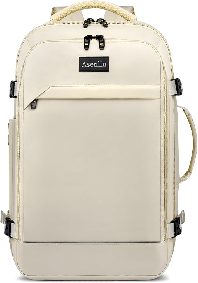Asenlin Travel Backpack for Women Men,Flight Approved Carry On Luggage 40L Water Resistant Business Laptop Backpacks Fits TSA 17.3 Inch Computer College Weekender Outdoor Hiking-White