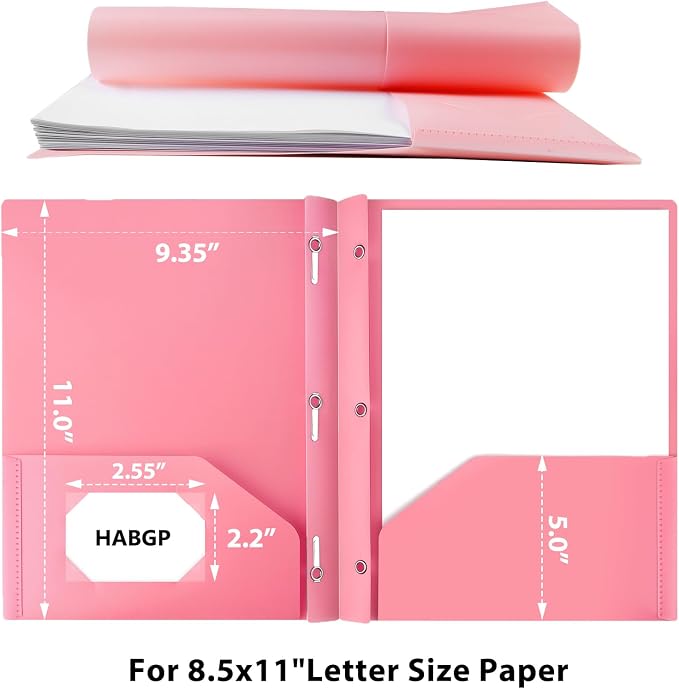 Habgp Plastic Folders with Pockets and Prongs, Heavy Duty 20 Pack 2, Letter Size File Pocket Folders for Office School