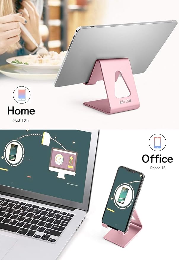 Aoviho Cell Phone Stand for Desk, Aluminum Phone Holder for iPhone 17 16 15 Pro Max, Samsung Galaxy, Stable Office Desk Accessories,Hands Free Stand for Office Home,Pink