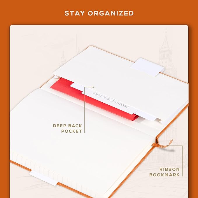 BEECHMORE BOOKS A5 Dotted Journal – 160gsm Thick Paper No-Bleed Bullet Notebook – Hardcover Dot Grid Logbook with Presentation Gift Box – Vegan Leather Sketchbook for Artists & Professionals