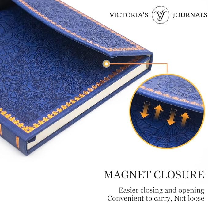 VICTORIA'S JOURNALS Magnet Journal, Carving Vintage Notebook Faux Leather Hard Cover Personal Diary Lined Pages Ribbon Bookmark, 8'' x 5.7''