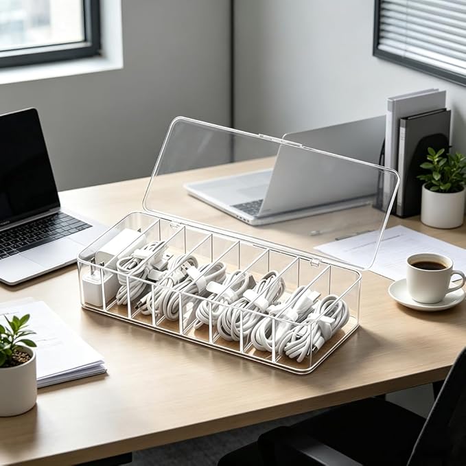 2Pcs cord organizer box, 10.2 x 3.5 x 2.2in, Desktop Cord Organizer with Compartments (2)