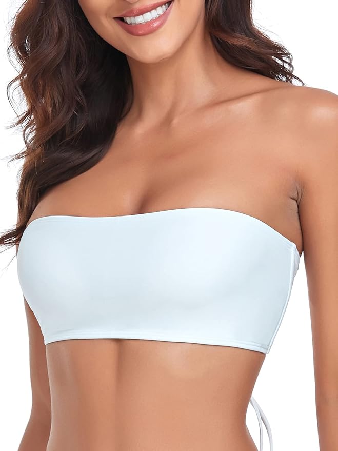 RELLECIGA Women Bandeau Swim Top Only Strapless Bikini Top Tie Back Swimsuit Tube Top