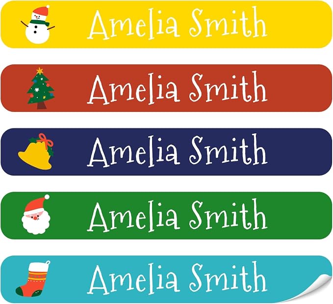100 Pcs Personalized Name Labels for School Supplies Custom Waterproof Name Stickers Customized Daycare Water Bottles Pencil Labels(Christmas)