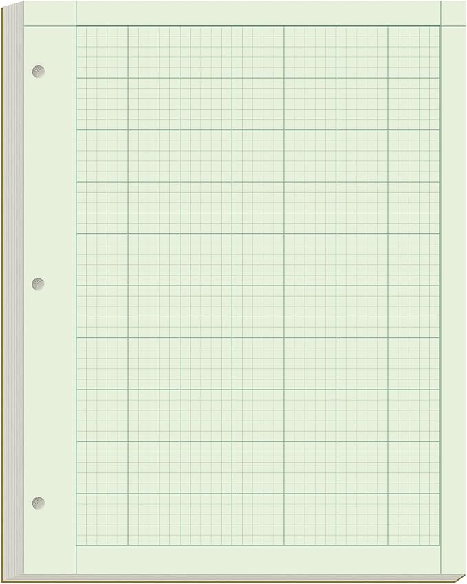 Yaridar Engineering Notebooks - 50 Sheets/100 Pages Graph Paper, 5 x 5 Graph Rule on Back, 3-Hole Engineering Computation Pad, 100 Gsm Green Tint Paper, 8-1/2" x 11"