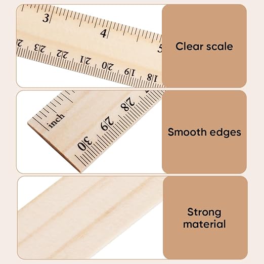 20 Pack Wooden Ruler 12 Inch - 2 Scale Measuring Rulers with Centimeters & Inches for Adults Students Supplies - 30 cm Drafting Tools for Home Office School