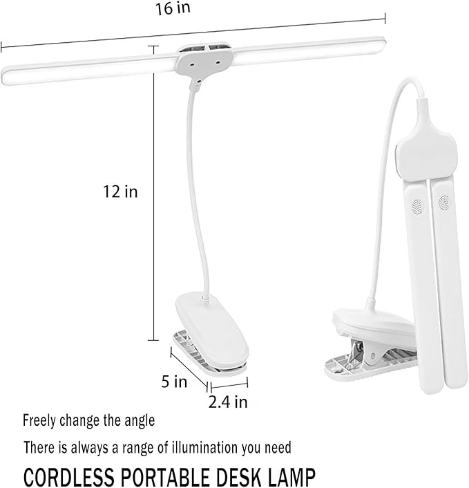 Dual Head LED Desk Lamp with Clamp, Eye-Caring Clip on Lights for Home Office, 4000mAh Rechargeable Battery Operated Table Lamps,3 Lighting Modes & Brightness Dimmer Light for Students (4000)