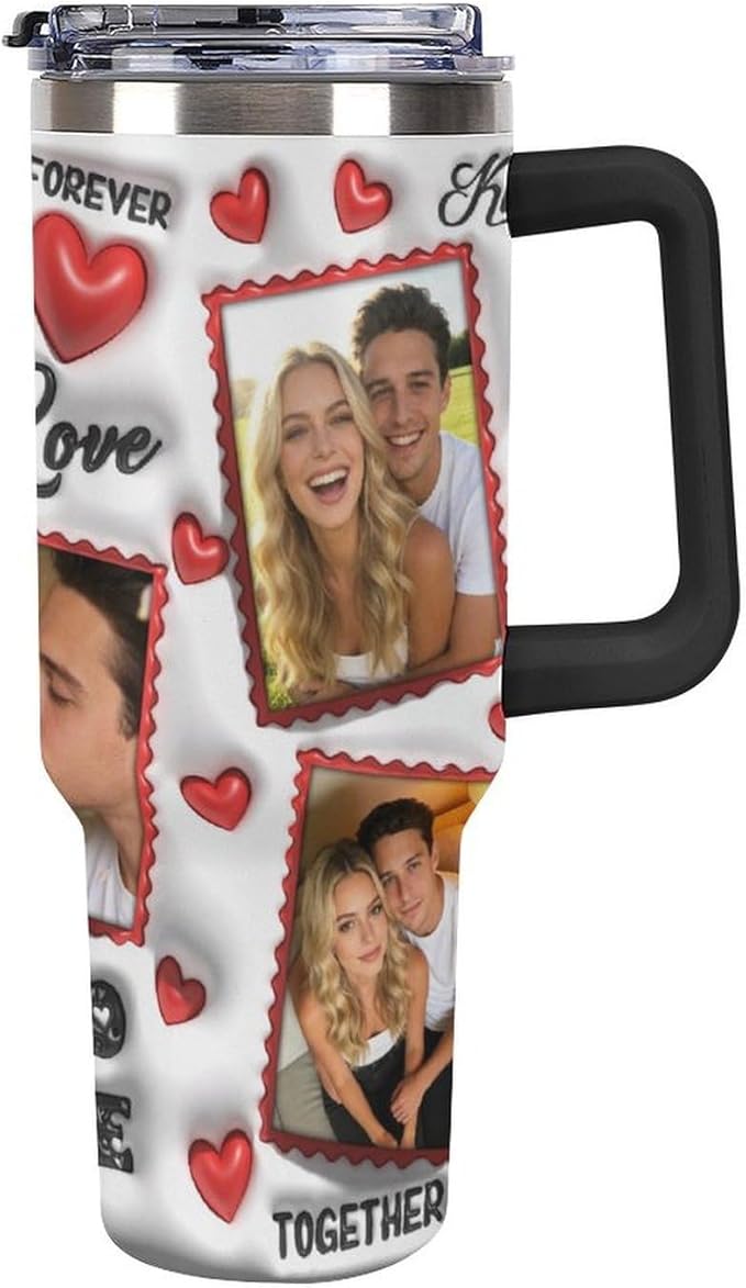 Personalized Tumbler Custom Vacuum Insulated Travel Mug Customizable Coffee Cup with Your Photos and Text Christmas Birthday Gift (40oz Design 7)