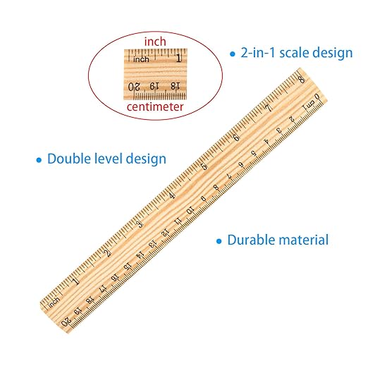 Wooden Ruler, 8 Inch (20cm) Ruler, Pack of 3, Wood Ruler, Rulers for Kids, Measuring Tools, Ruler Set, Ruler in Inches and Centimeters