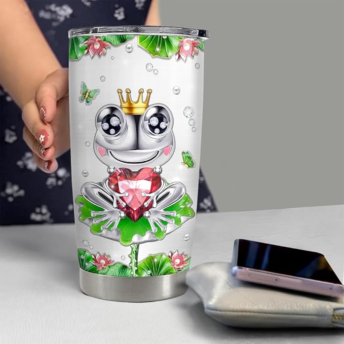 SANDJEST Frog Gifts for Women Girls Frog Tumbler 20oz Jewelry Drawings Stainless Steel Insulated Tumblers Coffee Travel Mug Cup Gift for Birthday Christmas