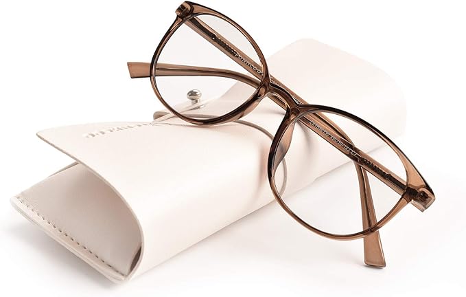 FONHCOO Stylish Blue Light Glasses Women Men Eyeglasses, TR90 Fashion Round Transparent Eye Glasses (Coffee)