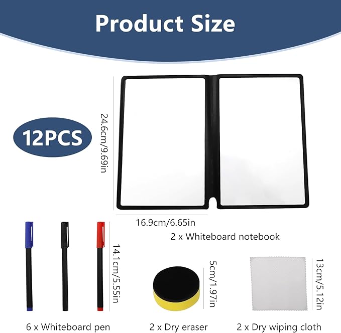 Zoyiancy 2 Pcs Small Whiteboards A5 Notebook with Pen and Eraser, Portable Mini Dry Erase Pad with PU Cover, Reusable White Board Double Sided for School Office Message
