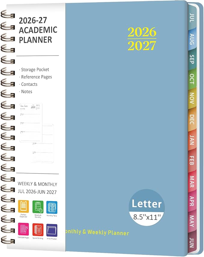 Planner 2026-2027, Weekly and Monthly Academic Planner, July 2026 - June 2027, Hardcover Calendar Agenda Book for School Year Planning, School Supplies for Teacher and Student, Letter Size(8.5'' x 11'')
