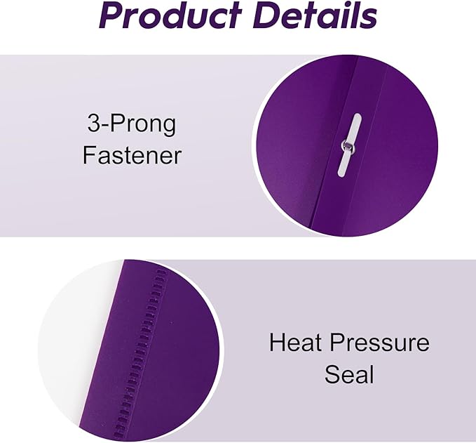 6-Pack Plastic Folders with Pockets and Prongs,2-Pocket Folders with 3 Fasteners, Holds 8-1/2" x 11" Paper for School/Office/Home, Purple