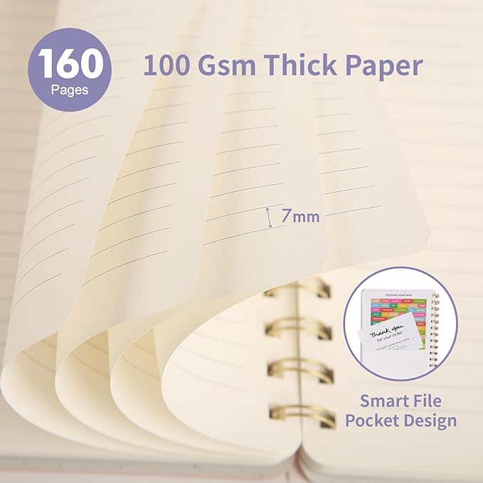 Spiral Notebook-5.75" x 8.125" College Ruled Journal with Inner Pockets and 160 Pages,PU Leather Cover Business Journal, Twin-Wire Binding Notebook Perfect for Office & Home School Supplies 3 pack ArmyGreen/Violet/LightYellow